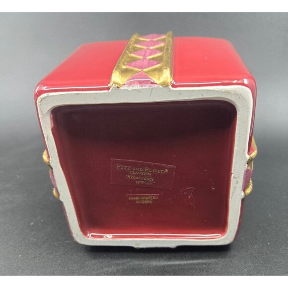 Fitz & Floyd Classics Renaissance Red Ceramic Gift Box With Gold Accents excelle - Picture 5 of 9